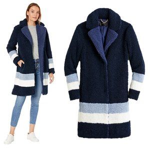 J CREW Ariana Colorblock Sherpa Teddy Coat striped
